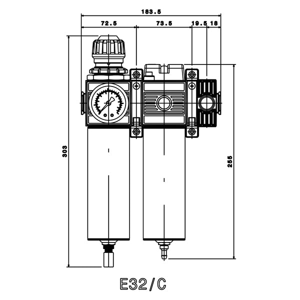 E/32-C - Gruppo - Filtro regolatore + Microfiltro disoleatore + Flangia prelievo aria della serie E-TECH - 2 Staffe - Ani - AH117308 E/32-C - Gruppo - Filtro regolatore + Microfiltro disoleatore + Flangia prelievo aria della serie E-TECH - 2 Staffe - Ani - AH117308